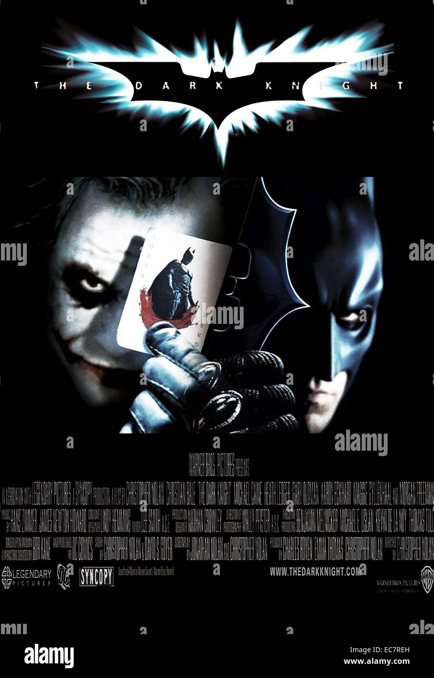 The Dark Knight ist ein 2008 britisch-amerikanische epische Superhelden Film Regie, produziert und cowritten von Christopher Nolan. Auf der Basis der DC Comics Charakter Batman, der Film ist der zweite Teil von Nolans Batman film Serie und eine Fortsetzung zu 2005 Batman Begins. Starring Christian Bale, Heath Ledger und Michael Caine. Stockfoto