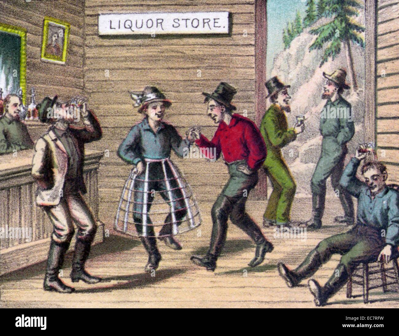 Amerikanische Spirituosengeschäft oder Bar in 1850er Jahren Stockfoto