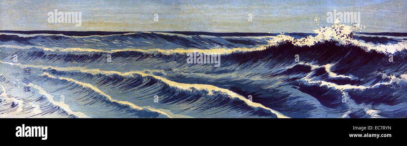 Wellen des Ozeans. Farbe-Holzschnitt von Uehara Konen; Anfang des 20. Jahrhunderts Stockfoto