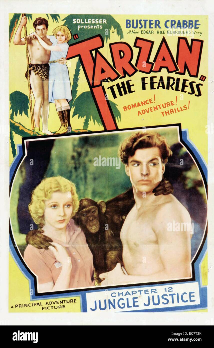 Tarzan der Furchtlose (1933) ist ein 12 Kapitel film Serielle mit Buster Crabbe in seinem nur Aussehen wie Tarzan. Es wurde auch als eine 71-minütige Spielfilm, der die ersten vier Kapitel der seriellen Version bestand freigegeben. Co-starring Jacqueline Wells, der später ihren Namen zu Julie Bishop geändert. Stockfoto