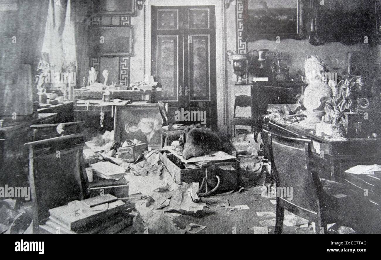 Büro des Zaren Nicholas II von Rußland, während der russischen Revolution 1917 geplündert Stockfoto