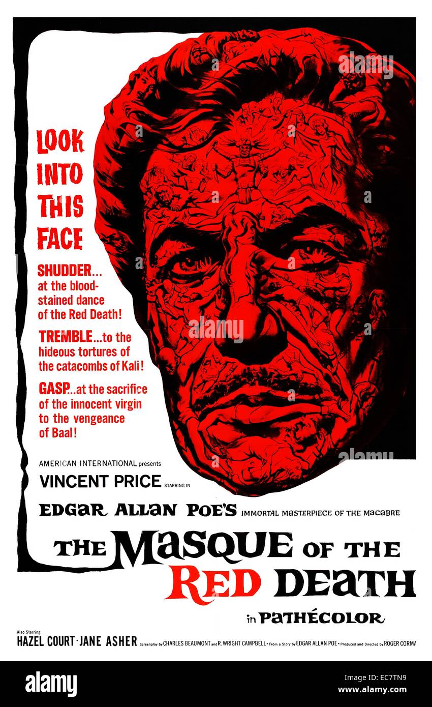 Die Maske des Roten Todes ist ein 1964 British Horror Film mit Vincent Price in einer Geschichte über einen Prinzen, terrorisiert eine Plage - gerittene Bauernschaft während Lustbarkeiten in einem einsamen Schloss mit seinem jaded Höflinge. Der Film wurde von Roger Corman Regie und wurde auf das Jahr 1842 kurze Geschichte mit dem gleichen Namen des amerikanischen Schriftstellers Edgar Allan Poe. Stockfoto