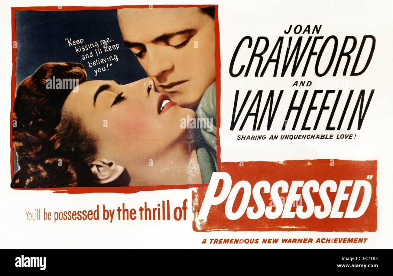 Besessen ist ein 1947 Film noir unter der Regie von Curtis Bernhardt, starring Joan Crawford, Van Heflin, und Raymond Massey in eine Geschichte über Obsession ist eine instabile Frau mit ihrem ehemaligen Geliebten. Es war auf eine Geschichte von Rita Weiman basiert. Stockfoto