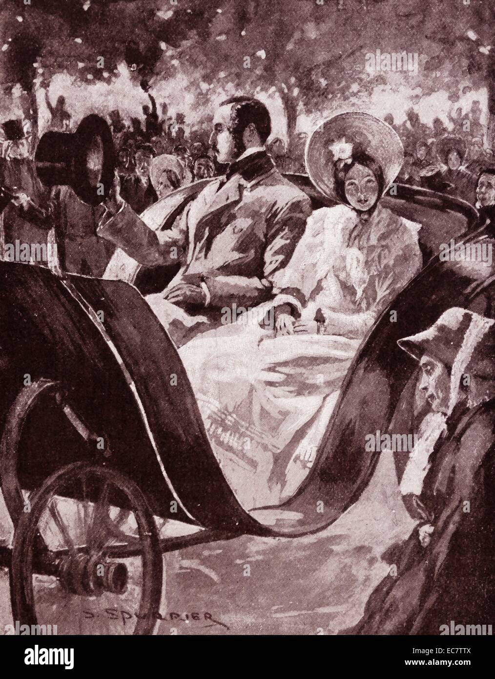 Königin Victoria von Großbritannien und Prinz Albert Reiter in einem Wagen 1840. Victoria (Alexandrina Victoria; 24. Mai 1819 - 22. Januar 1901) Der Monarch des Vereinigten Königreichs von Großbritannien und Irland wurde ab dem 20. Juni 1837 bis zu ihrem Tod. Vom 1. Mai 1876, die sie pflegte, die zusätzlichen Titel der Kaiserin von Indien Stockfoto