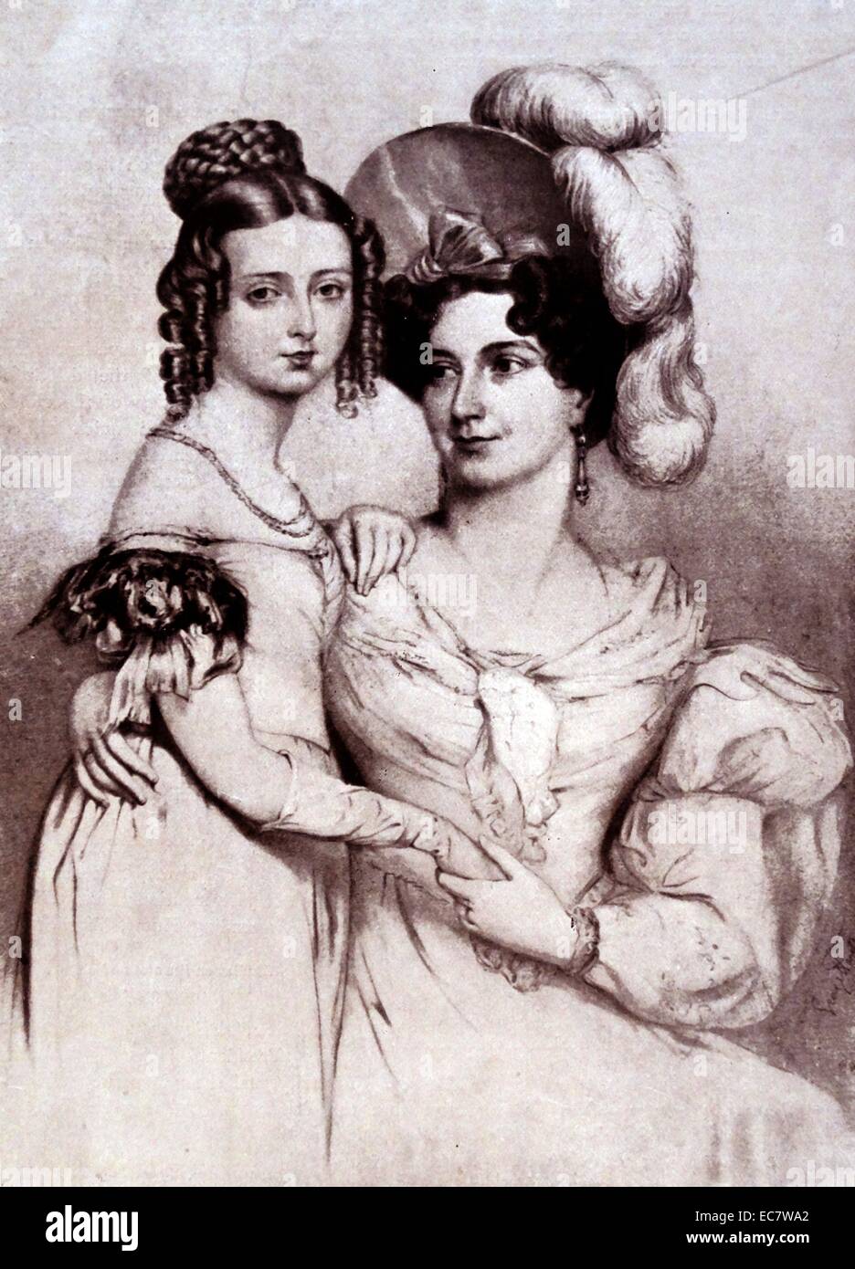 Porträt datiert 1834 von Königin Victoria von Großbritannien und ihrer Mutter Prinzessin Victoria von Sachsen-Coburg-Saalfeld Stockfoto