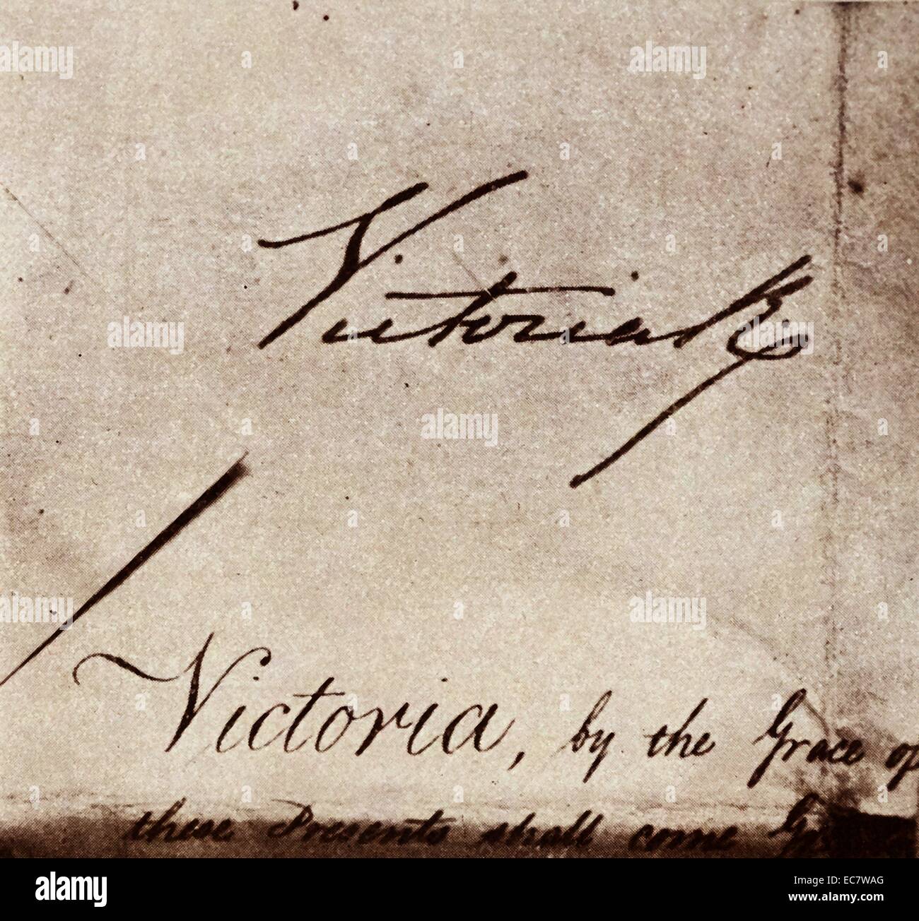 Unterschrift von Königin Victoria von Großbritannien Stockfoto
