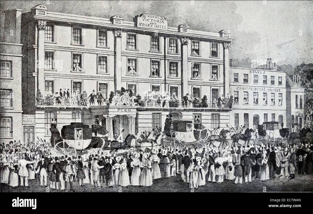 (Später Queen) Prinzessin Victoria und ihre Mutter besuchen Tunbridge Wells in England 1834 Stockfoto