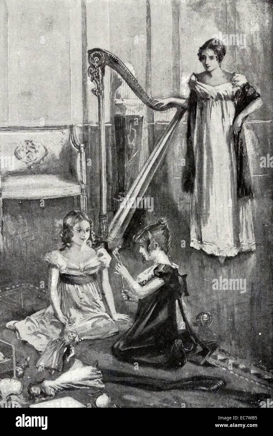 Prinzessin (später Queen) Victoria;   spielen mit einem Kind;   beobachtet von Victorias Mutter der Herzogin von Kent Stockfoto