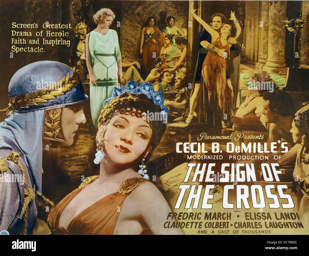 Das Zeichen des Kreuzes, 1932, ist ein Pre-Code epischen Film, produziert und von Cecil B DeMille gerichtet und auf der ursprünglichen 1895 Spielen von Wilson Barrett. Beide spielen und Film haben eine starke Ähnlichkeit zu den Roman Quo Vadis. Der Film stars Fredric März, Elissa Landi und Claudette Colbert. Stockfoto