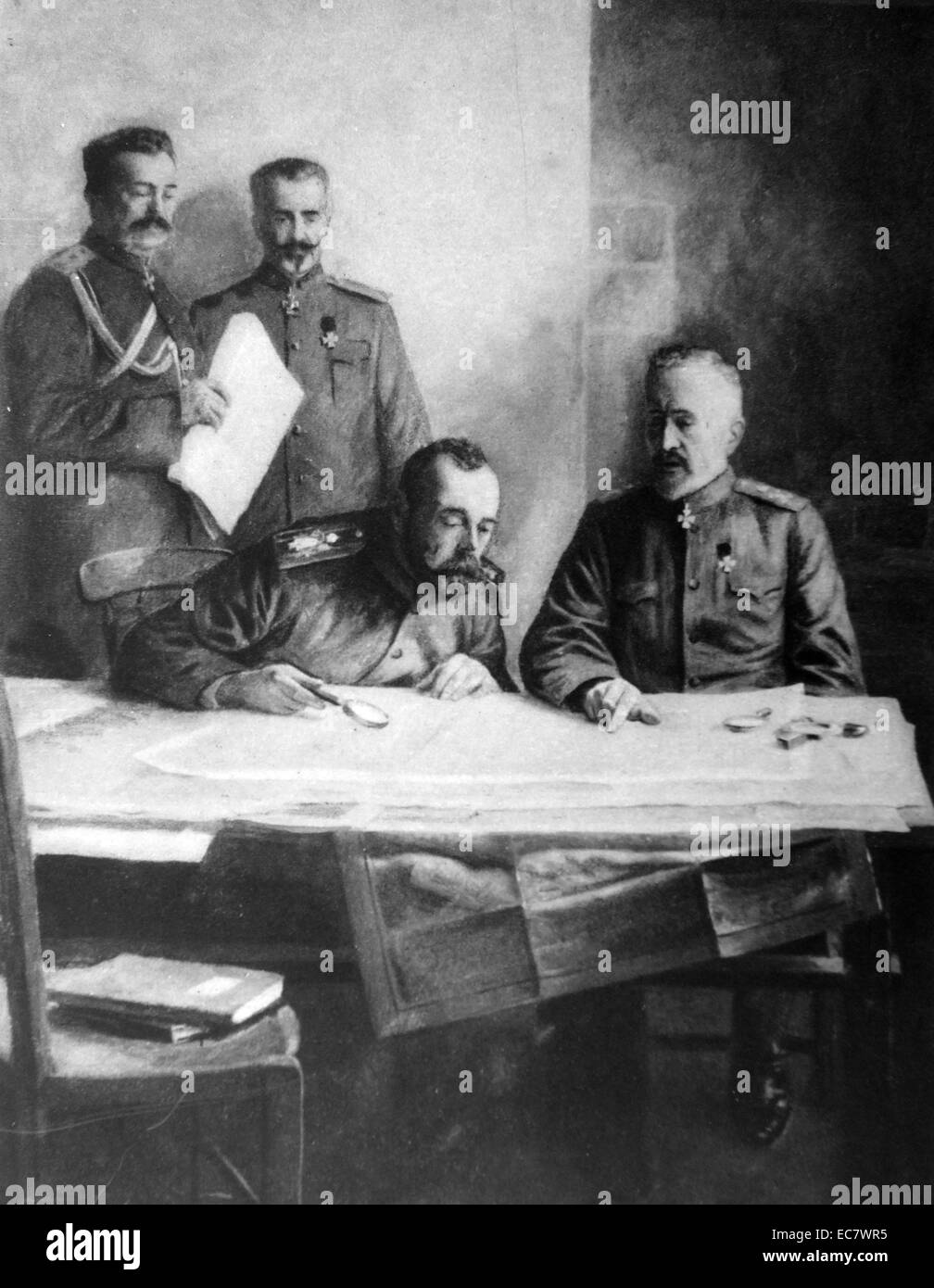 Tsar Nicholas II von Rußland mit großartiger Herzog Nicholas an der Front im ersten Weltkrieg Stockfoto