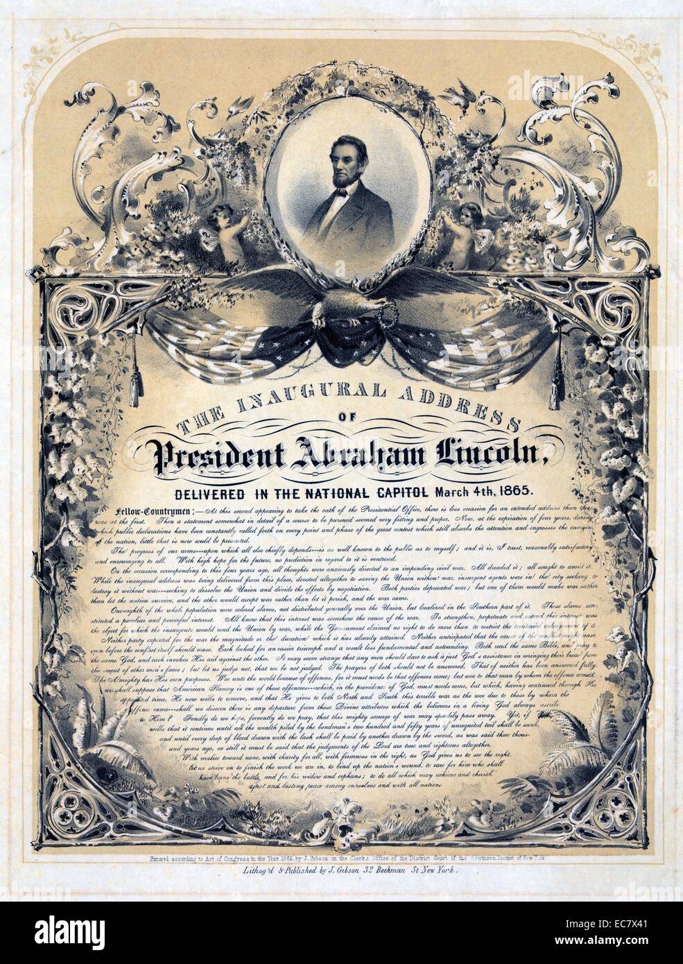 Die Antrittsrede von Präsident Abraham Lincoln in den nationalen Capitol geliefert 4. März 1865. Stockfoto