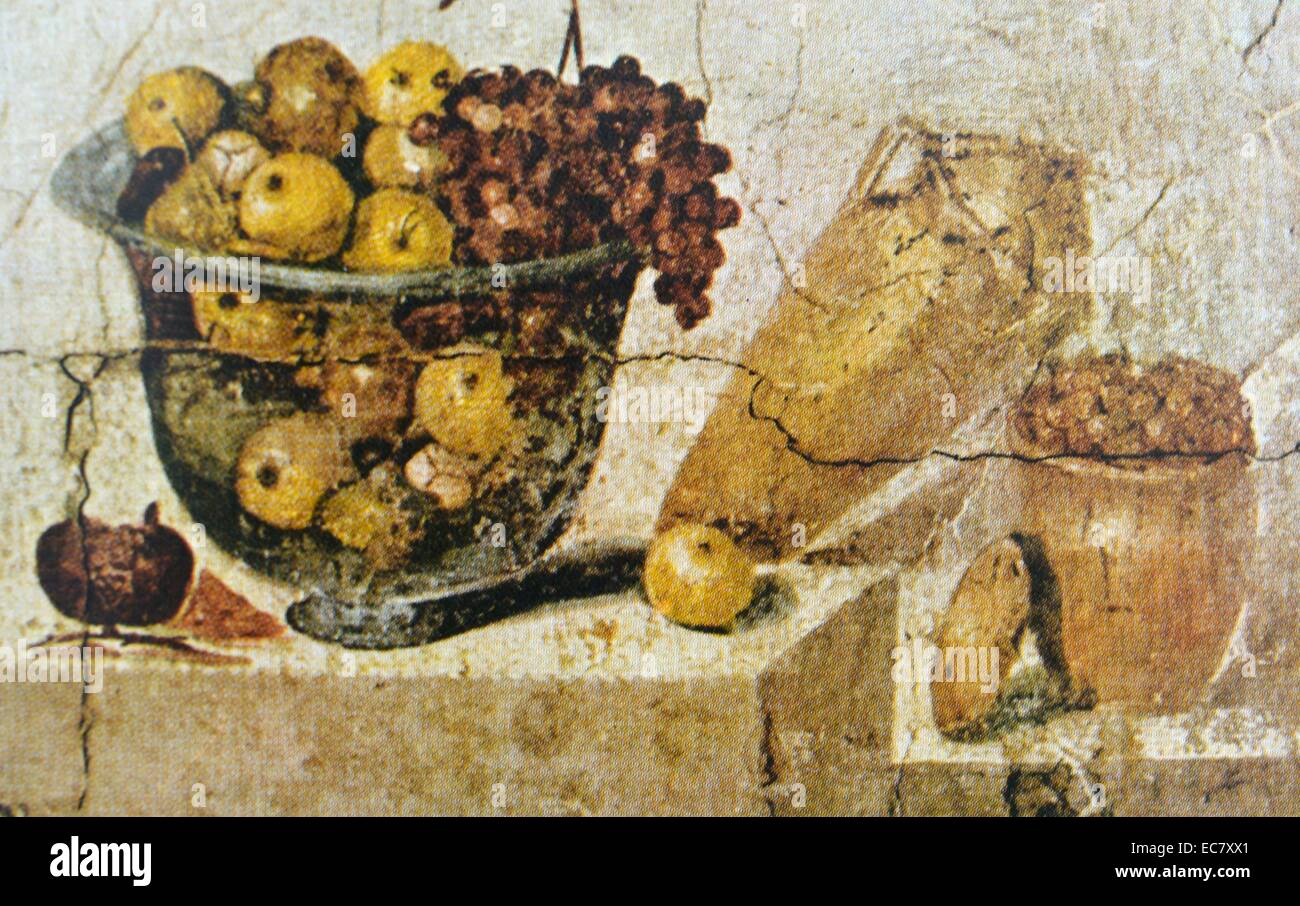 Stillleben mit Obst. Wandmalerei aus dem Haus der Julia Felix, Pompeji, Roman. Vierte pompejanischen Stil, Zeit des Vespasian. Stockfoto