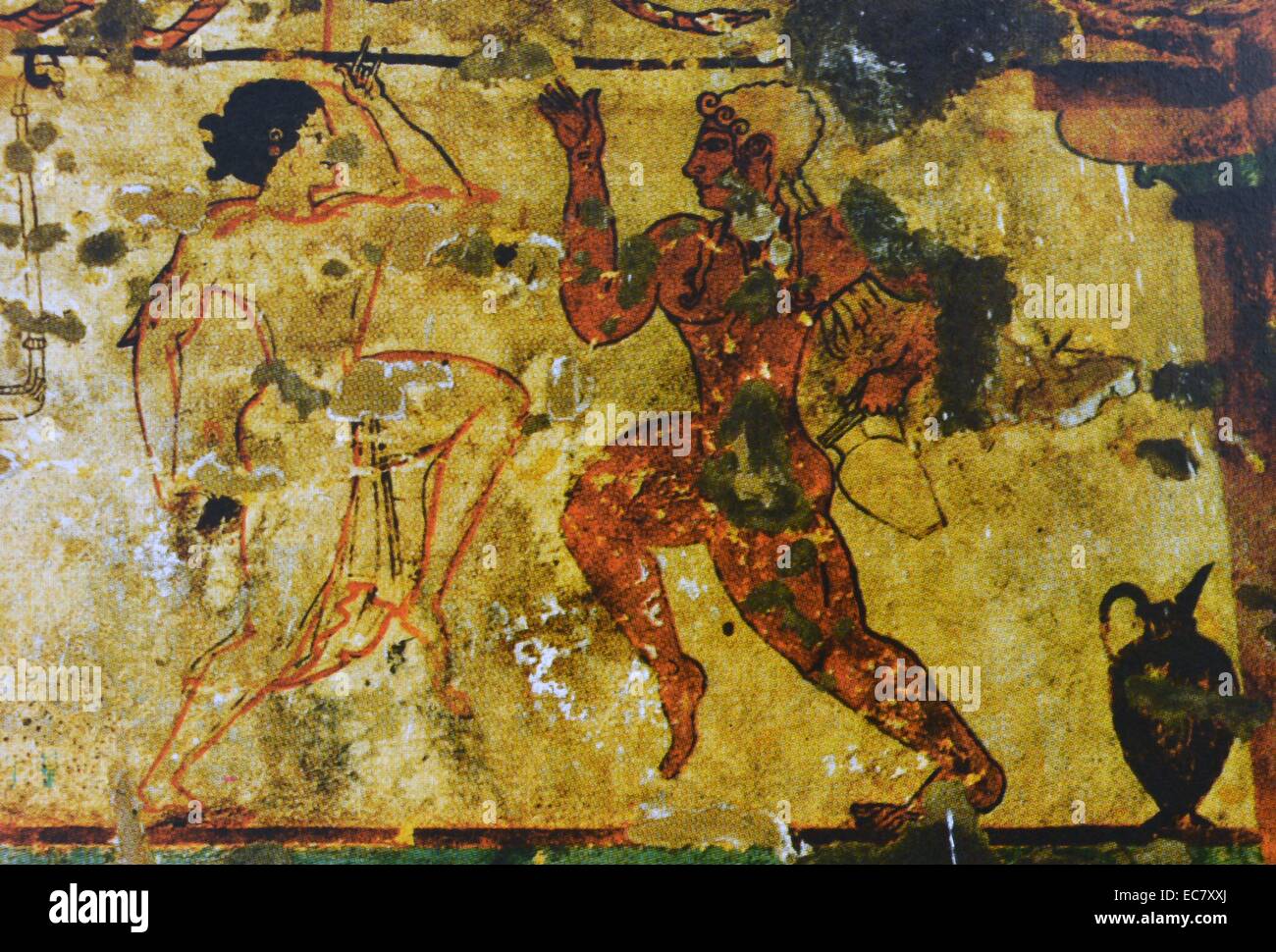 Rituelle Tanz. Detail der Wandgemälde von der Rückwand des Grabes von den Löwinnen, Tarquinia. Ionian-Etruscan Phase des Etruskischen archaischen Stil (C. 700-475 v. Chr..) c. 530 v. Chr., Paris. Stockfoto