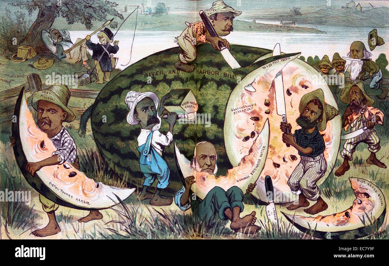 Einige Gesetzgeber schneiden bis eine große Wassermelone Stockfoto