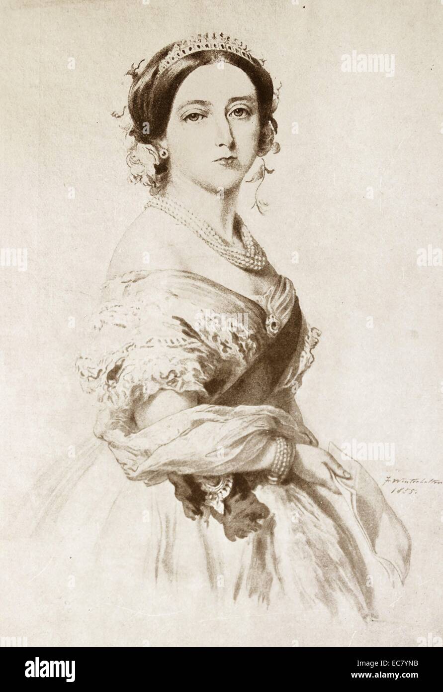Königin Victoria von Großbritannien im Jahre 1855. Victoria (Alexandrina Victoria, 24. Mai 1819 – 22. Januar 1901) war der Monarch des Vereinigten Königreichs von Großbritannien und Irland von 20. Juni 1837 bis zu ihrem Tod. Vom 1 Mai 1876; Sie verwendet die Zusatzbezeichnung Kaiserin von Indien Stockfoto