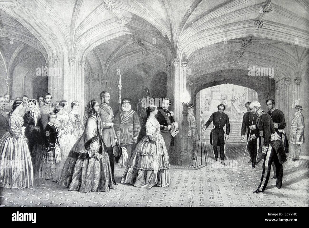 Empfang auf Schloss Windsor in 1855 für Kaiser Napoleon III. von Frankreich (hier zu sehen mit Königin Victoria Stockfoto