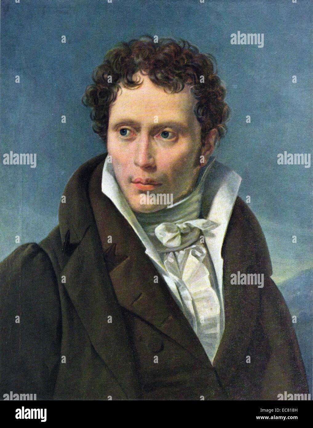 Arthur Schopenhauer als junger Mann, 1815. Porträt von Ludwig Sigismund Ruhl. Schopenhauer (1788 - 1860) war ein deutscher Philosoph am besten für sein Buch bekannt, Die Welt als Wille und Vorstellung, in der er behauptete, dass unsere Welt durch einen ständig unzufrieden werden, ständig auf der Suche nach Befriedigung angetrieben wird. Stockfoto