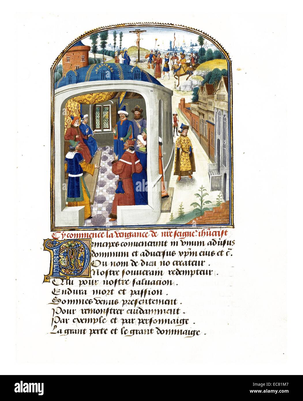Farbe-Manuskript des Geheimnisses der Rache unseres Herrn Jesus Christus. Vom 15. Jahrhundert Stockfoto