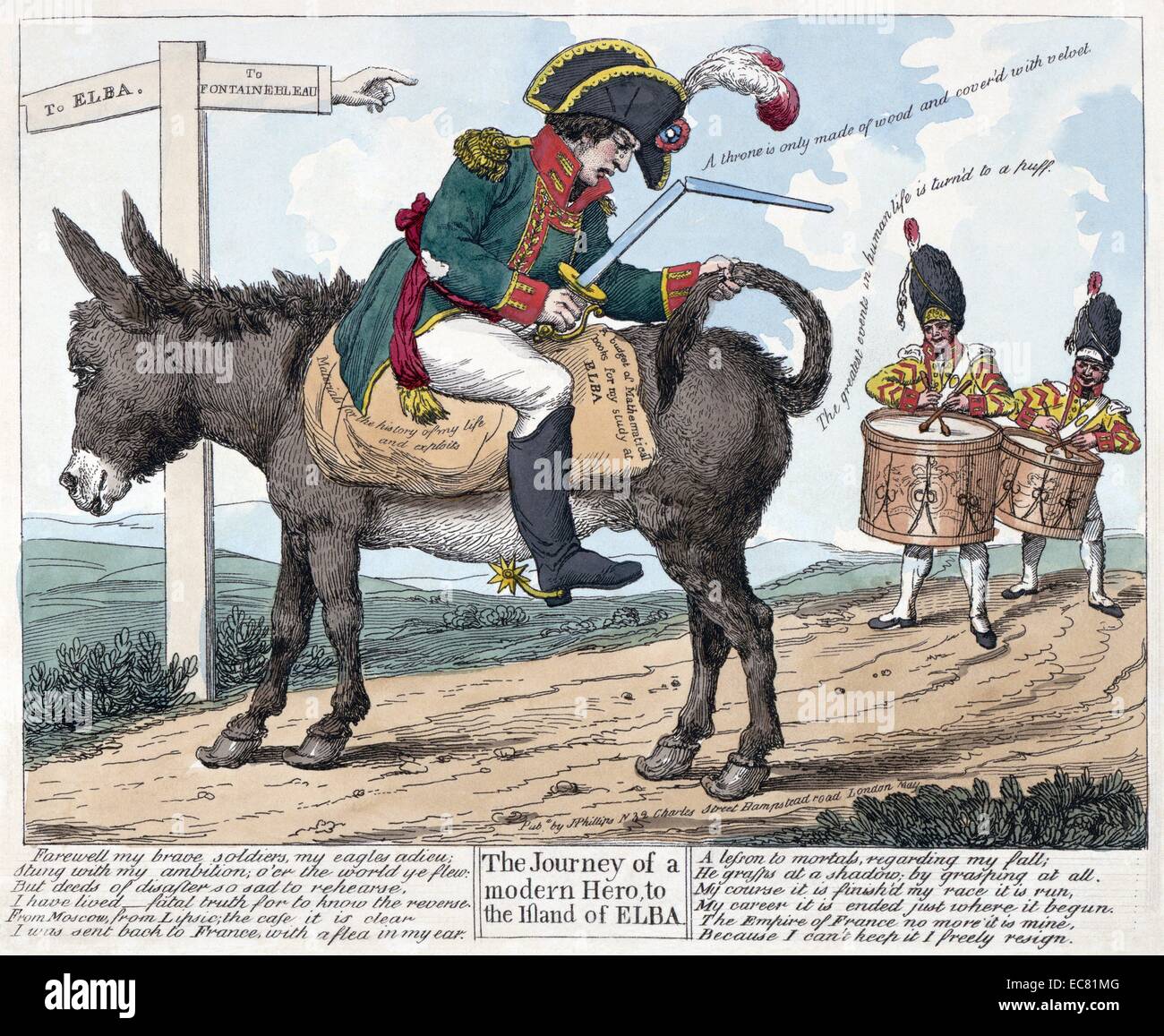 Farbe, Gravieren von Napoleon Bonaparte Exil auf Elba. Vom Jahre 1814 Stockfoto