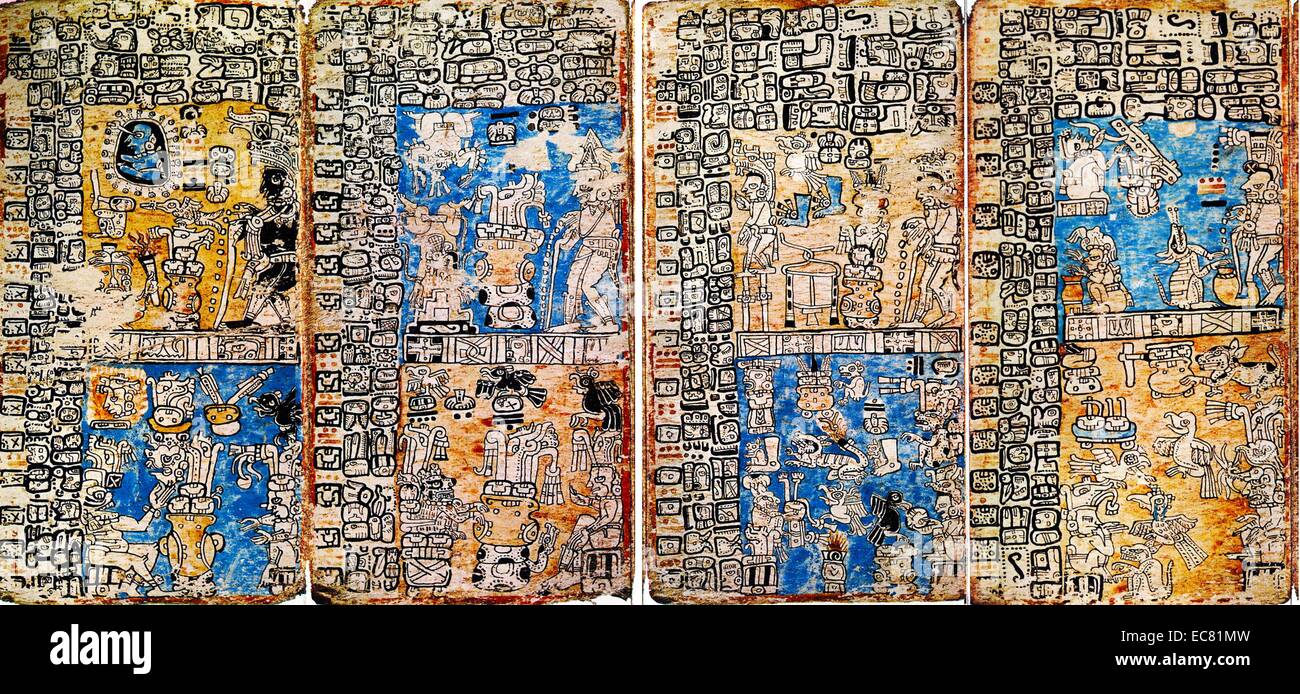 Von der Madrider Codex, eine Sammlung der präkolumbischen Maya Bücher dating zu den Post-klassische Periode der mesoamerikanischen Chronologie Detail. Vom 15. Jahrhundert Stockfoto