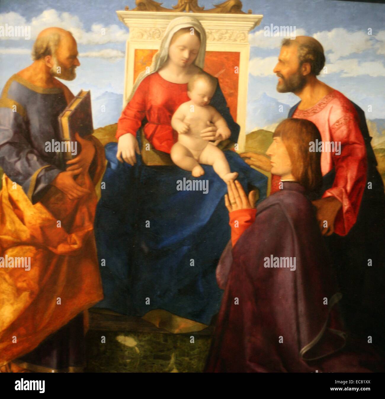 Madonna mit Kind inthronisiert mit Heiligen. Spender, 1505, Giovanni Bellini (ca1435-1516), Peter und Mark Stockfoto