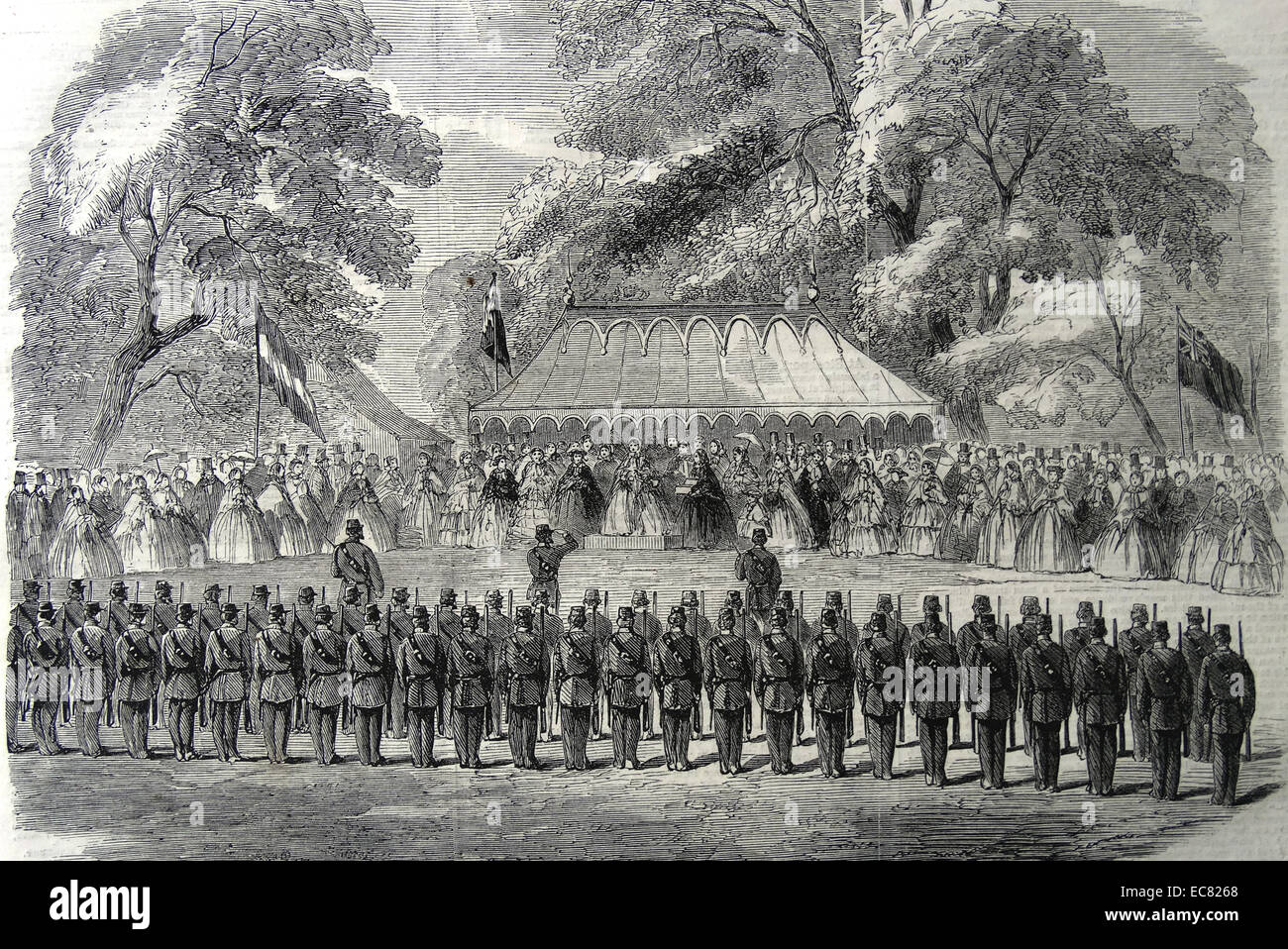 Präsentation von einer silbernen Trompete von Lady Duff Gordon, der 6. Surrey (Esher Volunteer Rifle Corps); 15. September 1860. Stockfoto