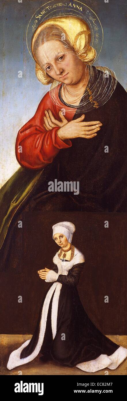 Heilige Anna mit der Herzogin Barbara von Sachsen als Spender (rechten Panel) von Lucas Cranach der ältere ca. 1514 Stockfoto