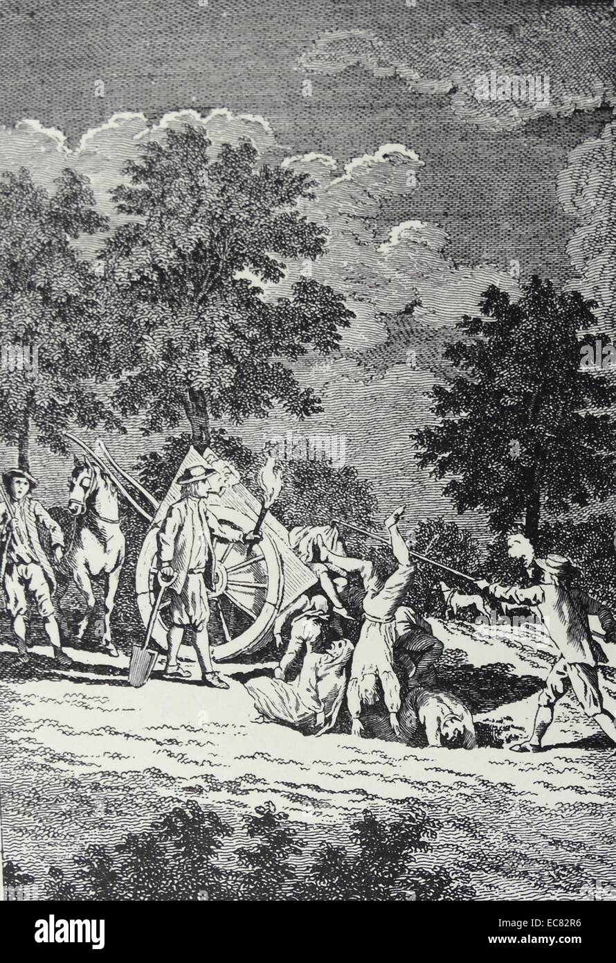 Kupferstich von Pestkranken zu begraben. Vom Jahre 1665 Stockfoto