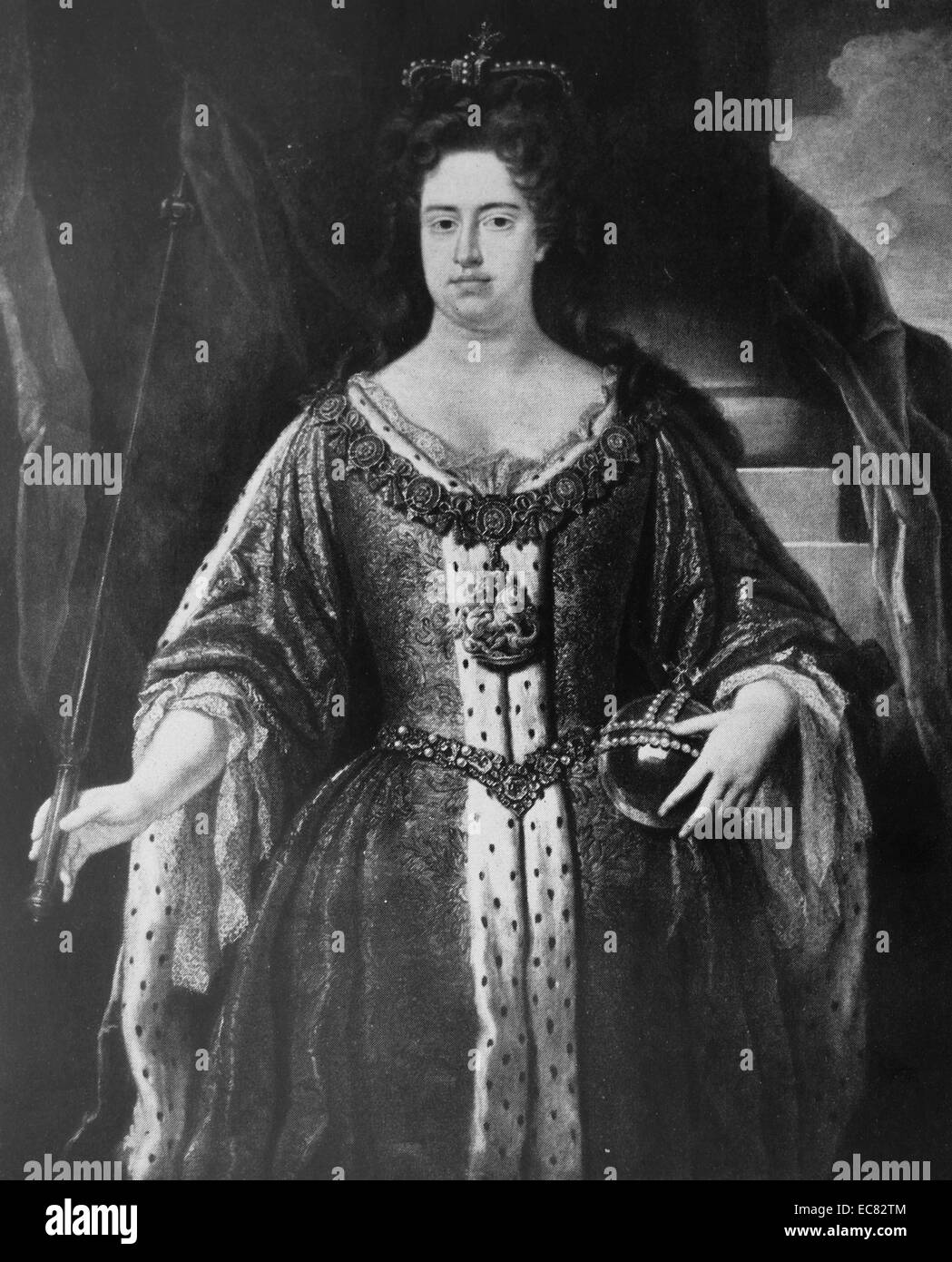Portrait von Königin Anne (1665-1714), Königin von England, Schottland und Irland. Von John Closterman (1660-1711) Portrait - Maler. In Osnabrück in Niedersachsen geboren, im Heiligen Römischen Reich. Vom 17. Jahrhundert Stockfoto