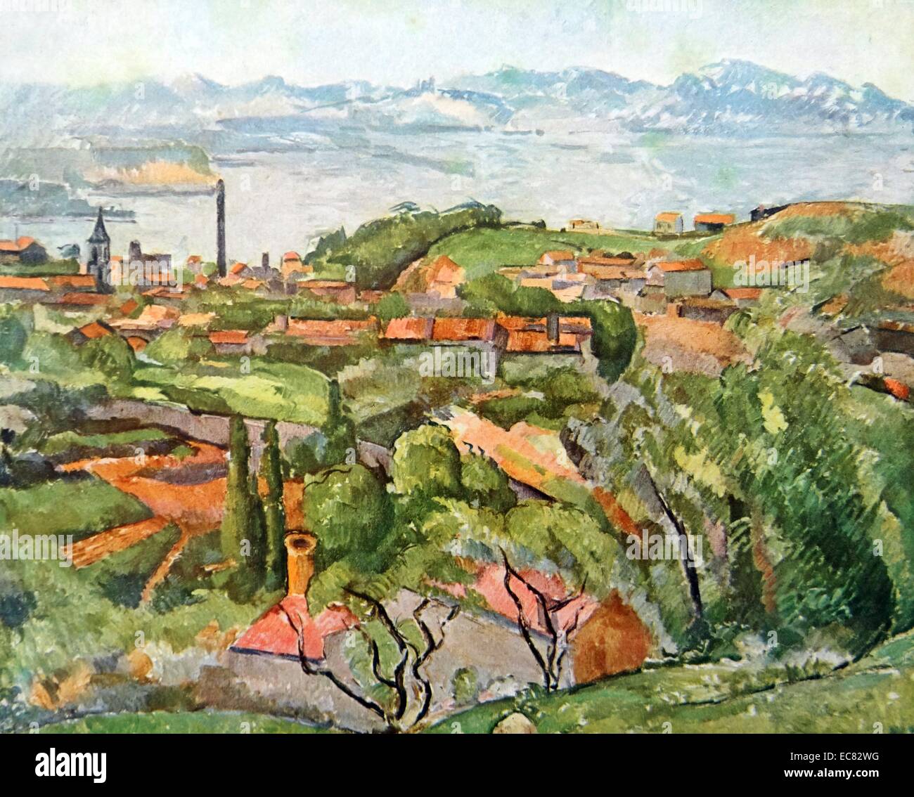 Gemälde mit dem Titel "Blick auf Saint-Henri und die Bucht von Marseille' von Paul Cézanne (1839-1906) französische Künstler und Post-Impressionist Painter. Vom 1883 Stockfoto