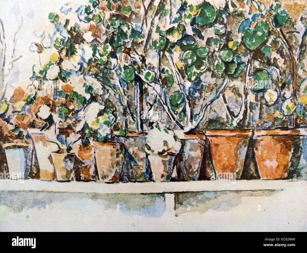 Aquarellmalerei von Flower-Pots. Von Paul Cézanne (1839-1906) französische Künstler und Post-Impressionist Painter gemalt. Vom Jahr 1885 vom Jahr 1885 Stockfoto