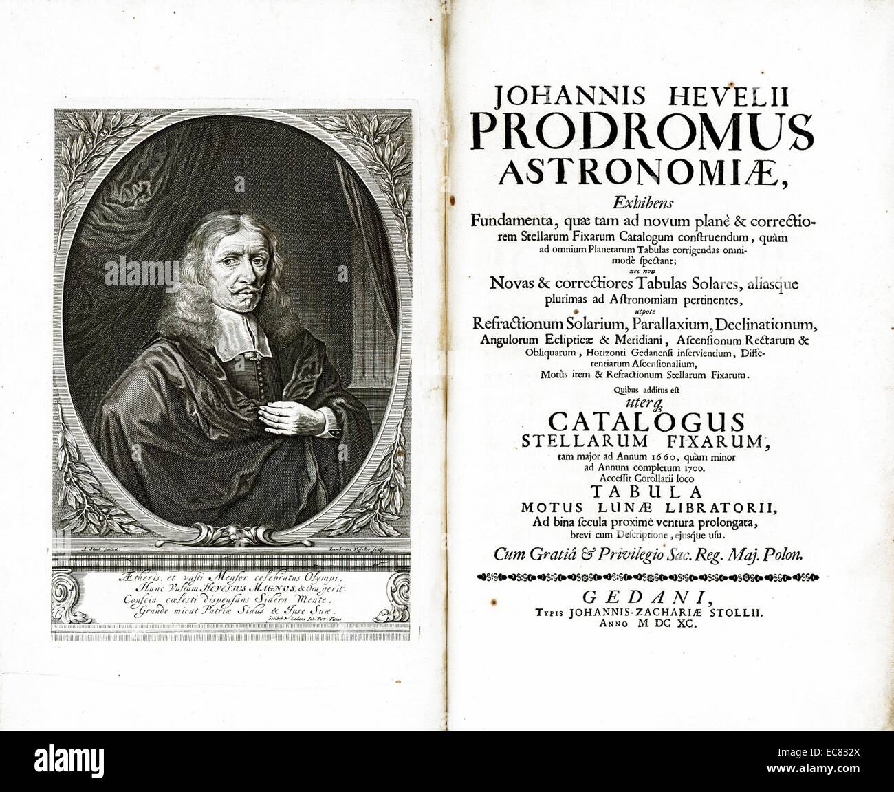 Astronom Johannes Hevelius (1611-1687). Die Titelseite des Atlas der Astronomie von Hevelius Stockfoto