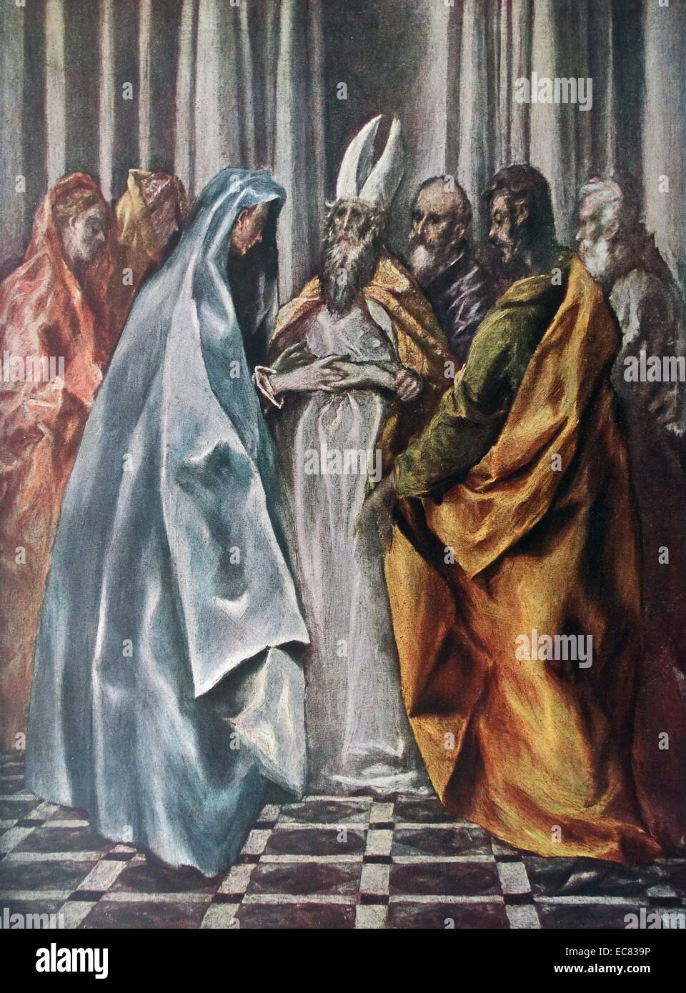 Gemälde mit dem Titel "Die Ehe von der Jungfrau Maria". Von El Greco (1541-1614) geboren Doménikos Theotokópoulos gemalt, war Maler, Bildhauer und Architekt der spanischen Renaissance. Vom 17. Jahrhundert Stockfoto