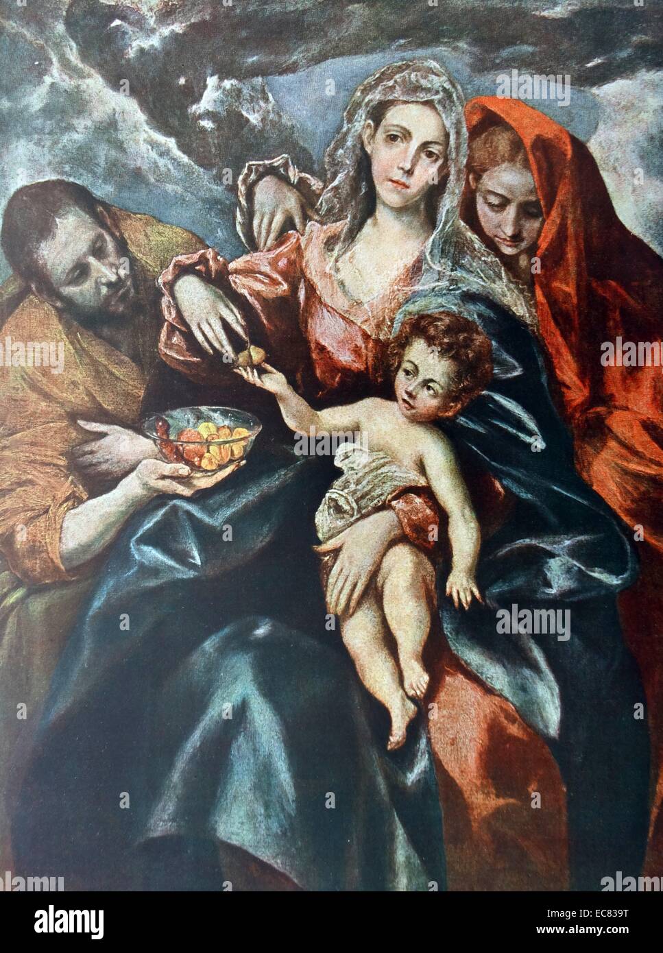 Gemälde mit dem Titel "Die Heilige Familie" zeigt ein Säugling Christus mit Maria und der Heilige Josef. Vom 16. Jahrhundert. Stockfoto