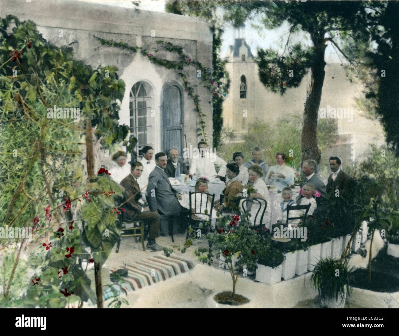Handkolorierte Fotografie der American Colony in Jerusalem gegründet, die von den Mitgliedern einer christlichen utopische Gesellschaft unter der Leitung von Anna und Horatio Spafford. Vom 1919 Stockfoto