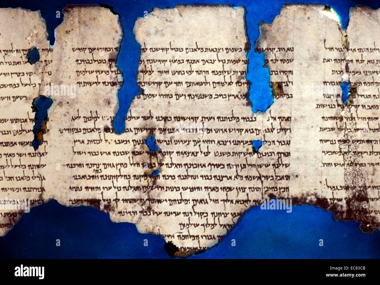 Probe der Schriftrollen vom Toten Meer, eine Sammlung von Texten, die in der West Bank entdeckt. Im hebräischen, aramäischen, Griechischen und Nabatäische geschrieben. Vom 408 v. Chr. Stockfoto