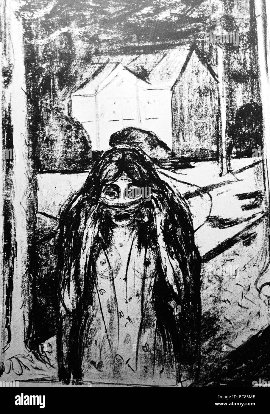 Arbeit mit dem Titel Flugten.L, Grossverteiler des norwegischen Künstlers Edvard Munch (1863-1944). Diese Arbeit entstand im Jahre 1896. Stockfoto