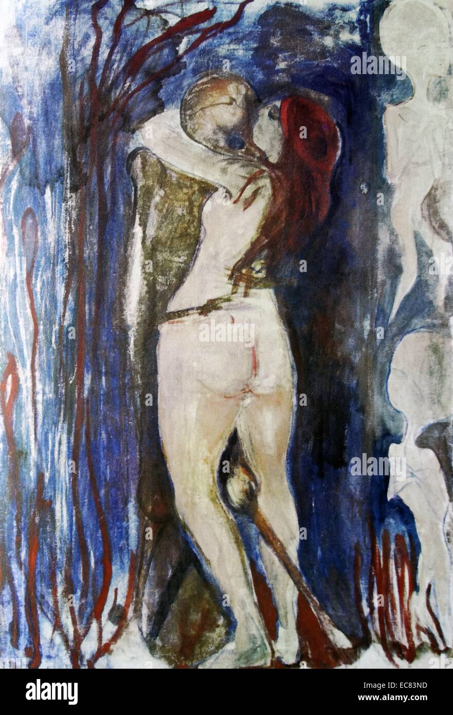 Arbeit mit dem Titel der Tod und das Mädchen des norwegischen Künstlers Edvard Munch (1863-1944). Diese Arbeit entstand im Jahre 1893. Stockfoto