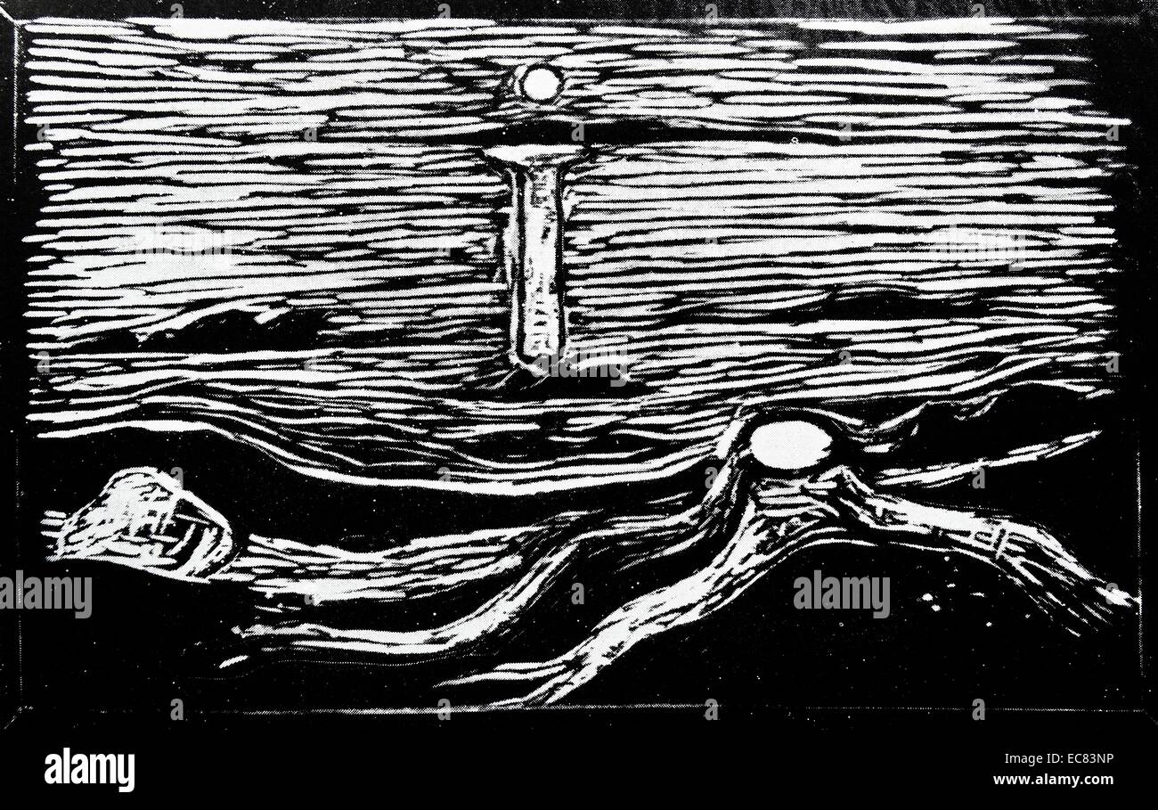 Arbeit mit dem Titel Landschaft am Meer des norwegischen Künstlers Edvard Munch (1863-1944). Diese Arbeit entstand im Jahr 1899. Stockfoto