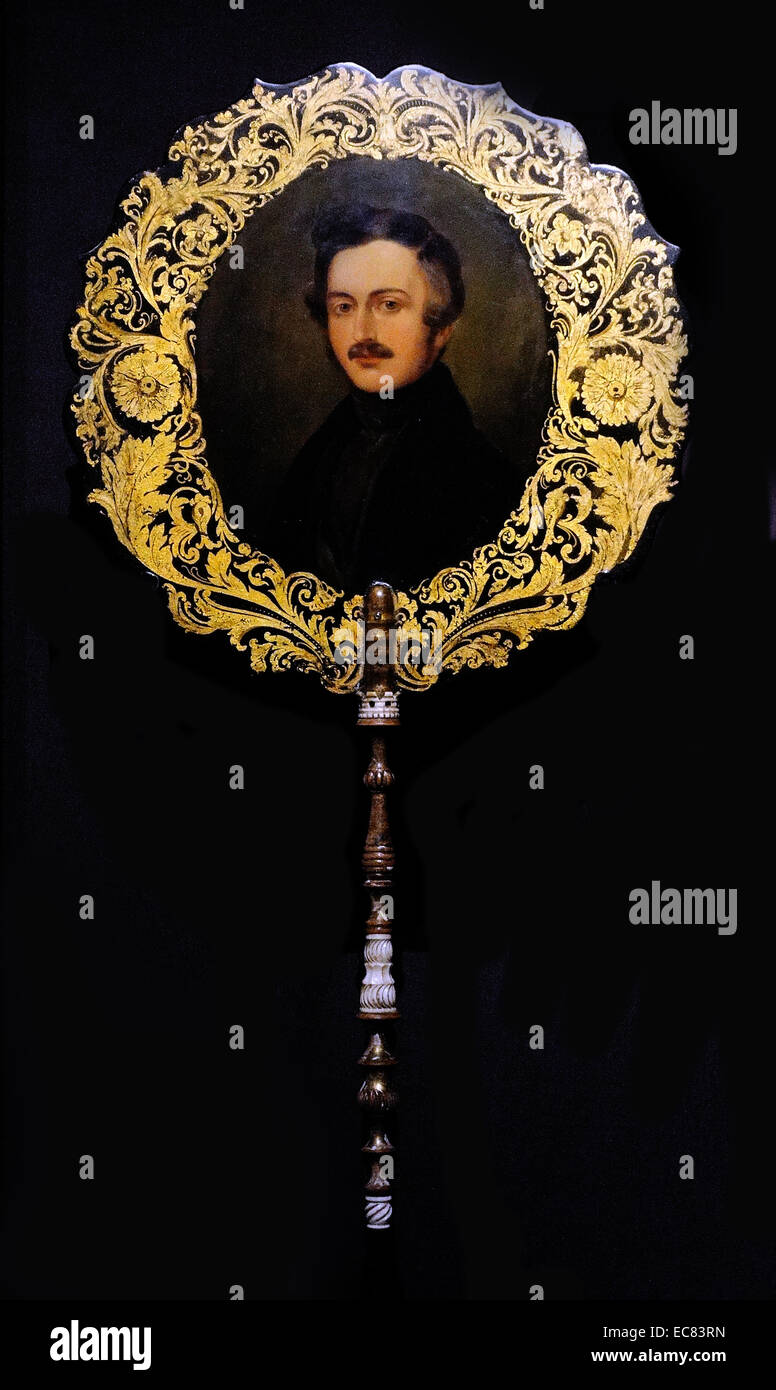 Papier Mache Gesicht Bildschirm mit Prinz Albert; Jenners & Betteridge; um das Jahr 1840. Stockfoto