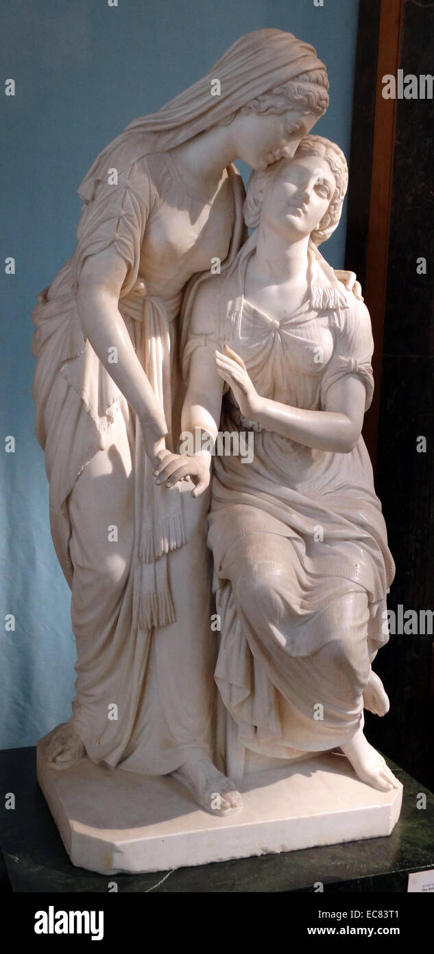 Die Schwestern von Bethanien; Marmor; 1875; von John warrington Holz (1839-1886). Maria und Martha von Bethanien waren Trauer den Tod ihres Bruders Lazarus. Stockfoto