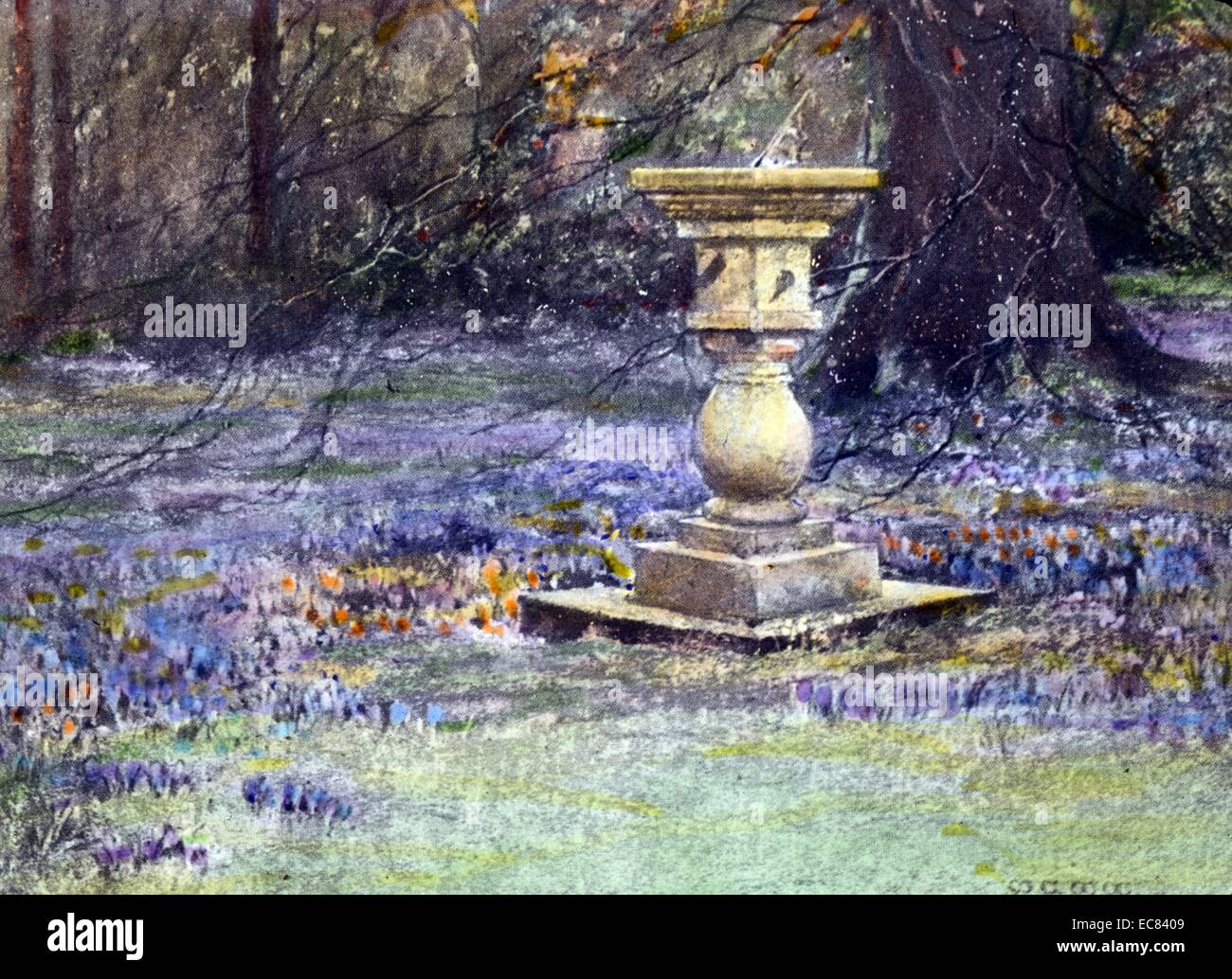 Anfang des 20. Jahrhunderts schottische Garten mit Brunnen Stockfoto