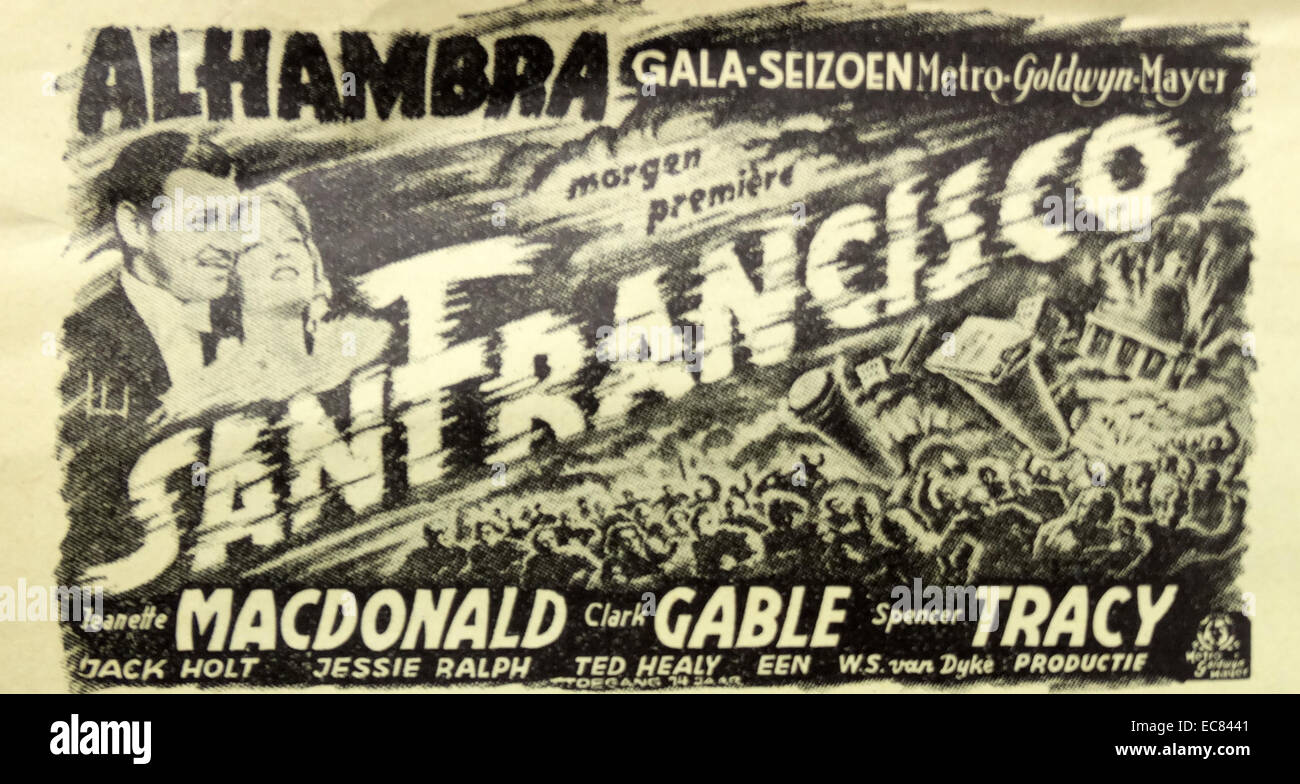 San Francisco ist ein 1936 musikalisch-Drama unter der Regie von Woody Van Dyke; am 18. April; 1906 Erdbeben San Francisco. Der Film; das war der obere Einspielergebnis Film des Jahres [3] Sterne Clark Gable; Jeanette MacDonald; und Spencer Tracy. Stockfoto