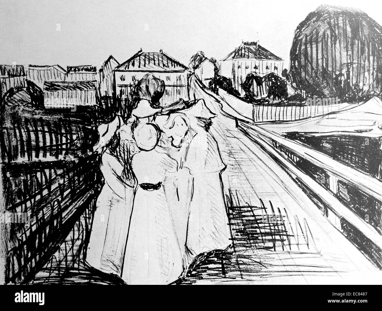 Arbeit mit dem Titel Mädchen auf der Brücke des norwegischen Künstlers Edvard Munch (1863-1944). Diese Arbeit wurde im Jahr 1912 hergestellt. Stockfoto