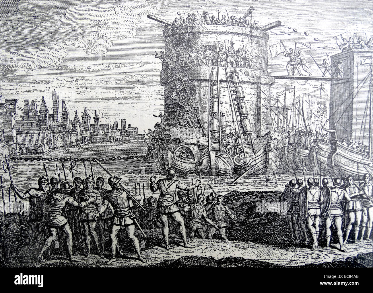 Belagerung von Damiette 1218-19 war Teil des fünften Kreuzzugs. Stockfoto