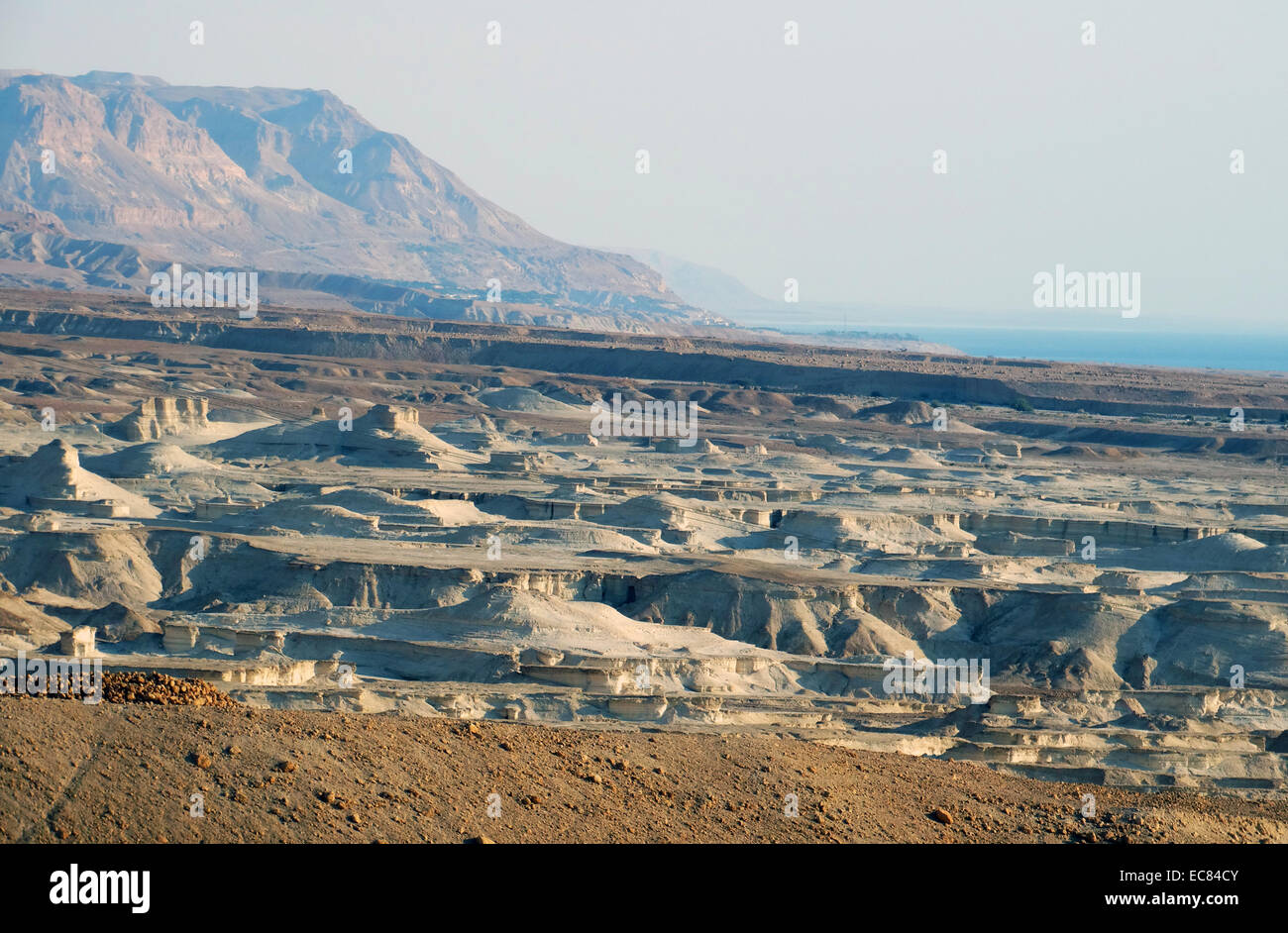 Geologische Schichten in der Nähe des Toten Meeres ausgesetzt; Westliche Seite (Israel). Das Tote Meer ist ein salt lake Jordanien grenzt im Osten; und Palästina und Israel in den Westen. Stockfoto