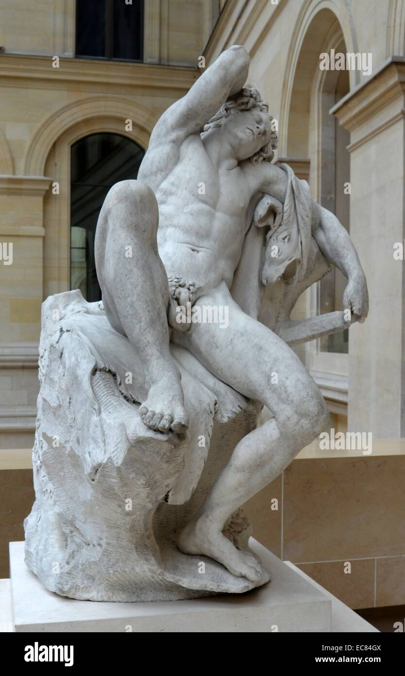 Marmorstatue eines schlafenden Fauns. Erstellt von Edmé Bouchardon (1698-1762), französischer Bildhauer. Vom 18. Jahrhundert Stockfoto