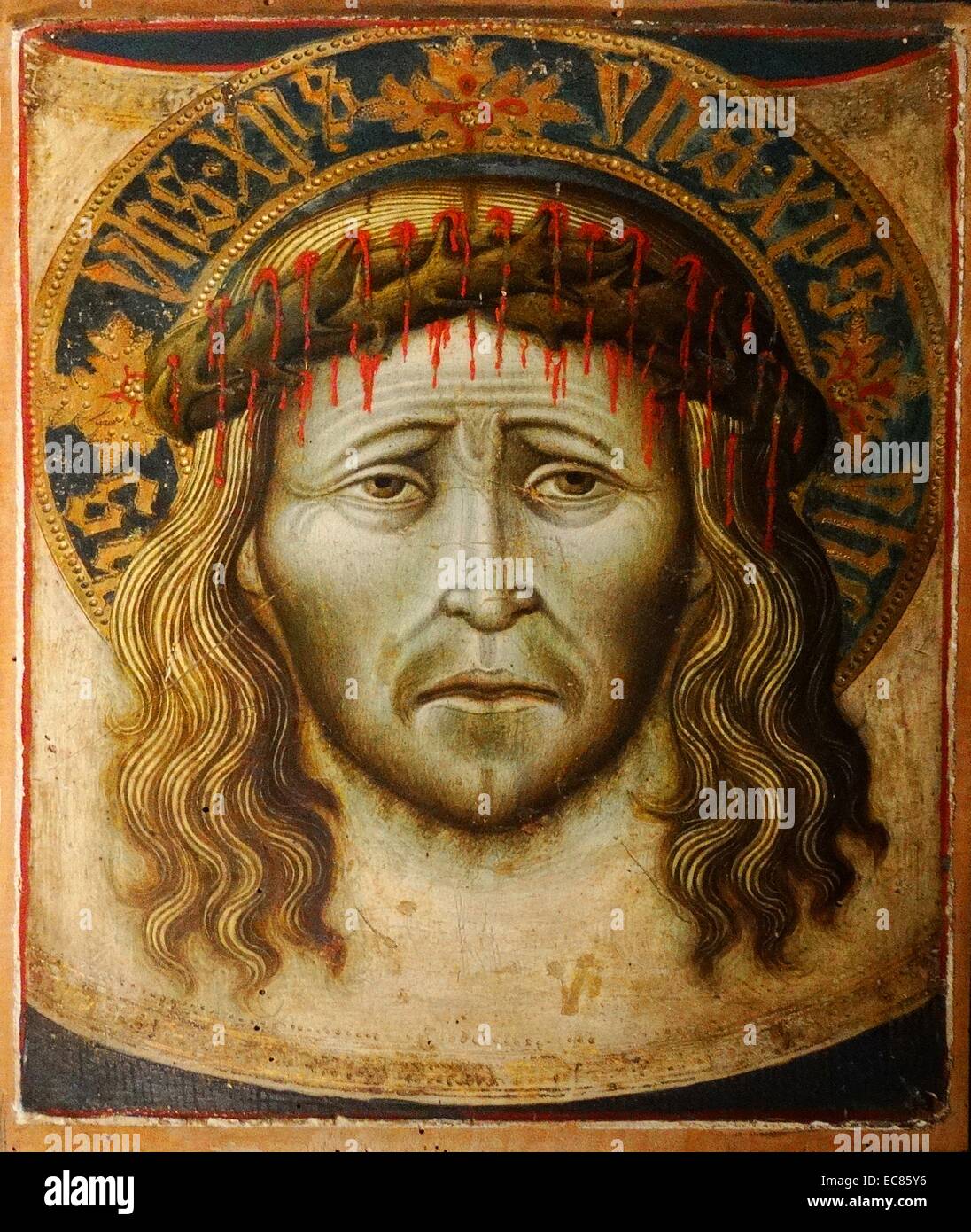 Das Sudarium Saint Veronica und die "true Image" von Jesus Christus mit einer Krone des Thrones. Vom 15. Jahrhundert Stockfoto