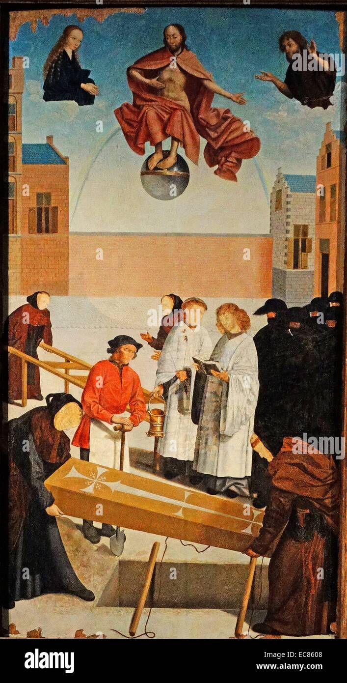 Gemälde mit dem Titel "Die sieben Werke der Barmherzigkeit" Painted durch die Meister von Alkmaar (aktive 1490-1510). Datiert aus dem 16. Jahrhundert Stockfoto