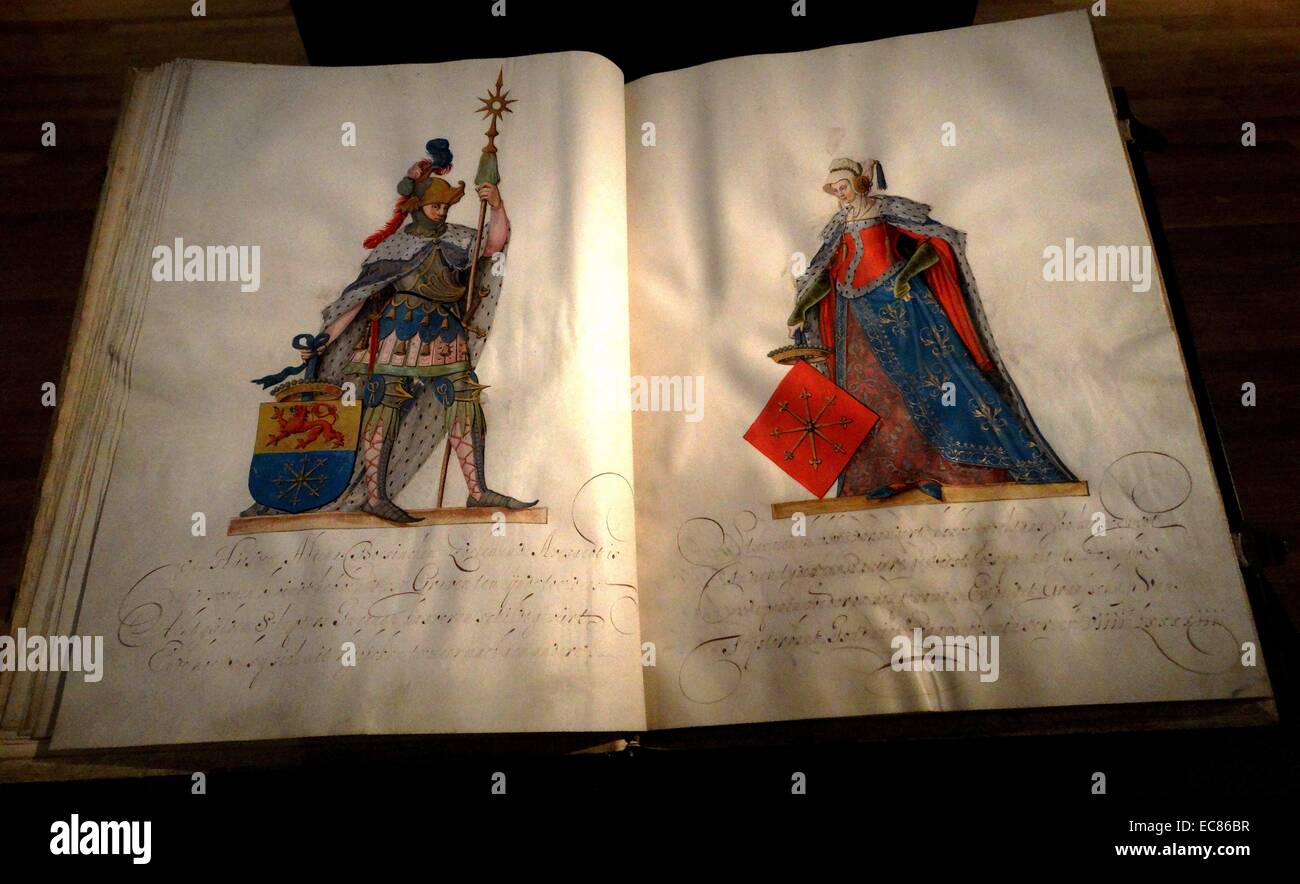 Genealogie der Herren und Grafen von Culemborg, Nicolaes de Kemp zugeschrieben. Datiert aus dem 16. Jahrhundert Stockfoto